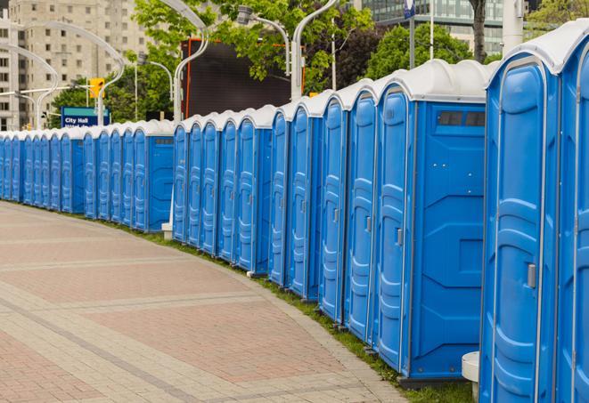 Seasonal porta potty units set up at a Bethesda, Maryland venue